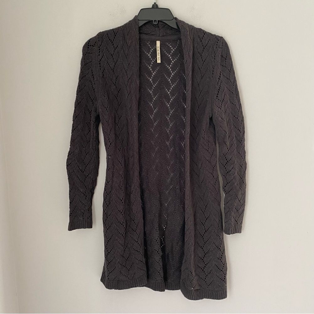 Leo & Nicole Women’s Open Front Crochet Duster Cardigan Gray size S